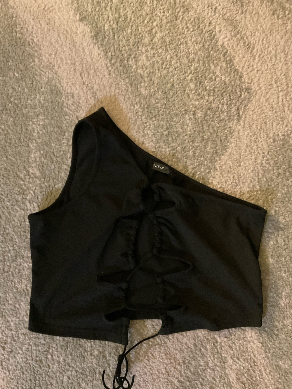 SHEIN Black One-Shoulder Lace-Up Crop Top